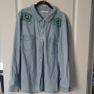 Lucky Brand Beaded Light Blue Denim Shirt